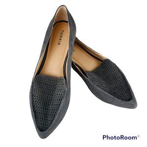 Torrid Laser Cut Grey Suede Pointed Toe Loafer Women's Wide Width Size 12